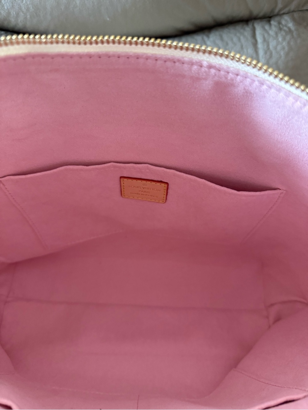 Cream and Gray Damier Azur Canvas Tote with Natural Leather Trim - Picture 7 of 13